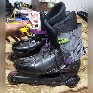 Vintage Rollerblade Bravoblade Inline Skates Black Purple Green (Size: 11)